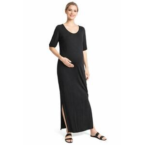 Ingrid & Isabel Maternity Maxi Dress Black Stretch Knit Minimalist Womens Small